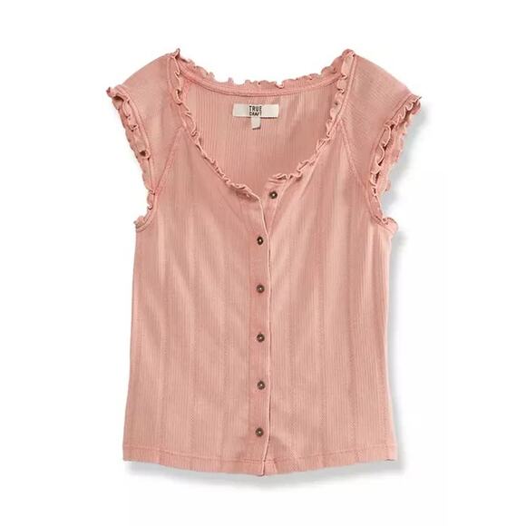 True Craft | NWT Pink Structured Tank Lettuce Ruffle Fitted Shirt - Picture 1 of 6